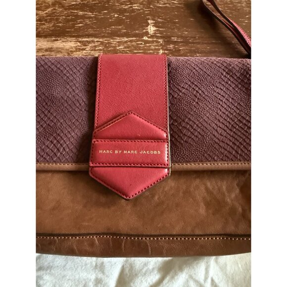 marc by marc jacobs color block brown red leather clutch bag - Picture 4 of 14